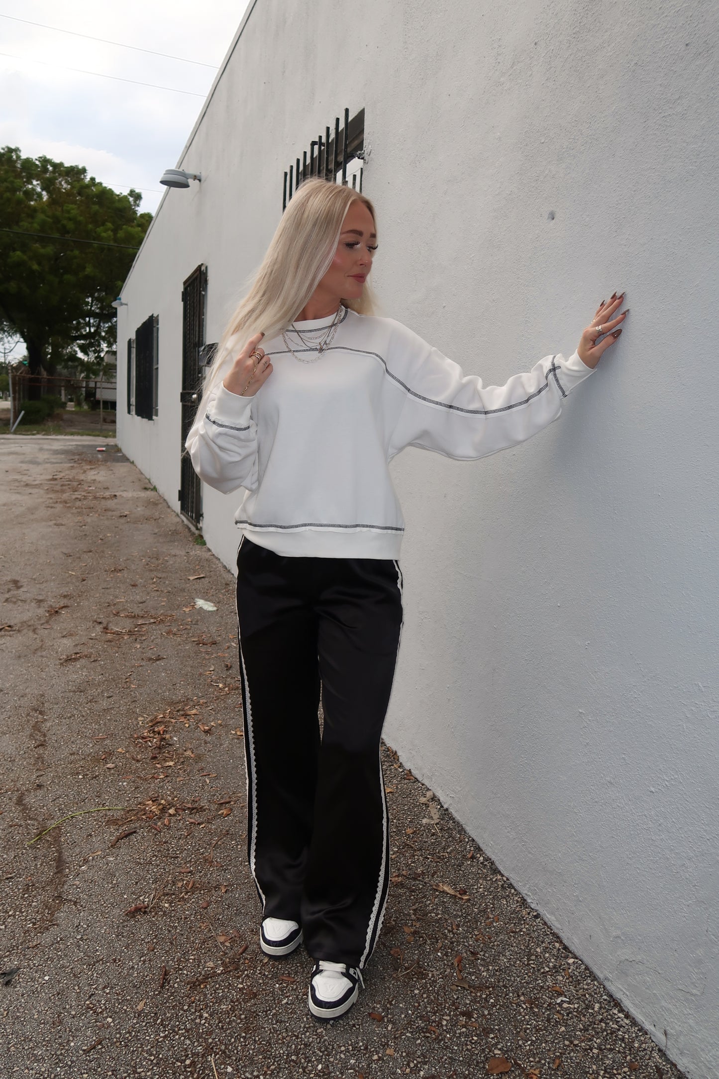 White with Black Stitching Sweatshirt