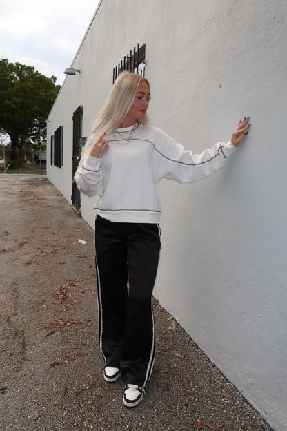White with Black Stitching Sweatshirt