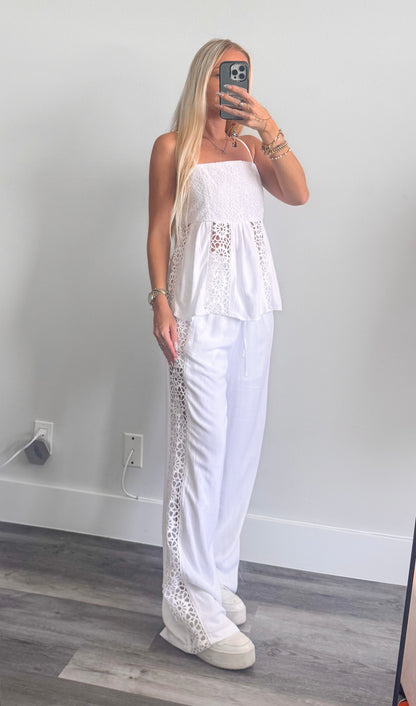 White Crochet Pants Set