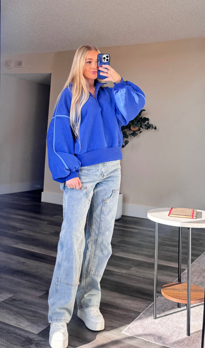 Royal Blue Snap Button Pullover