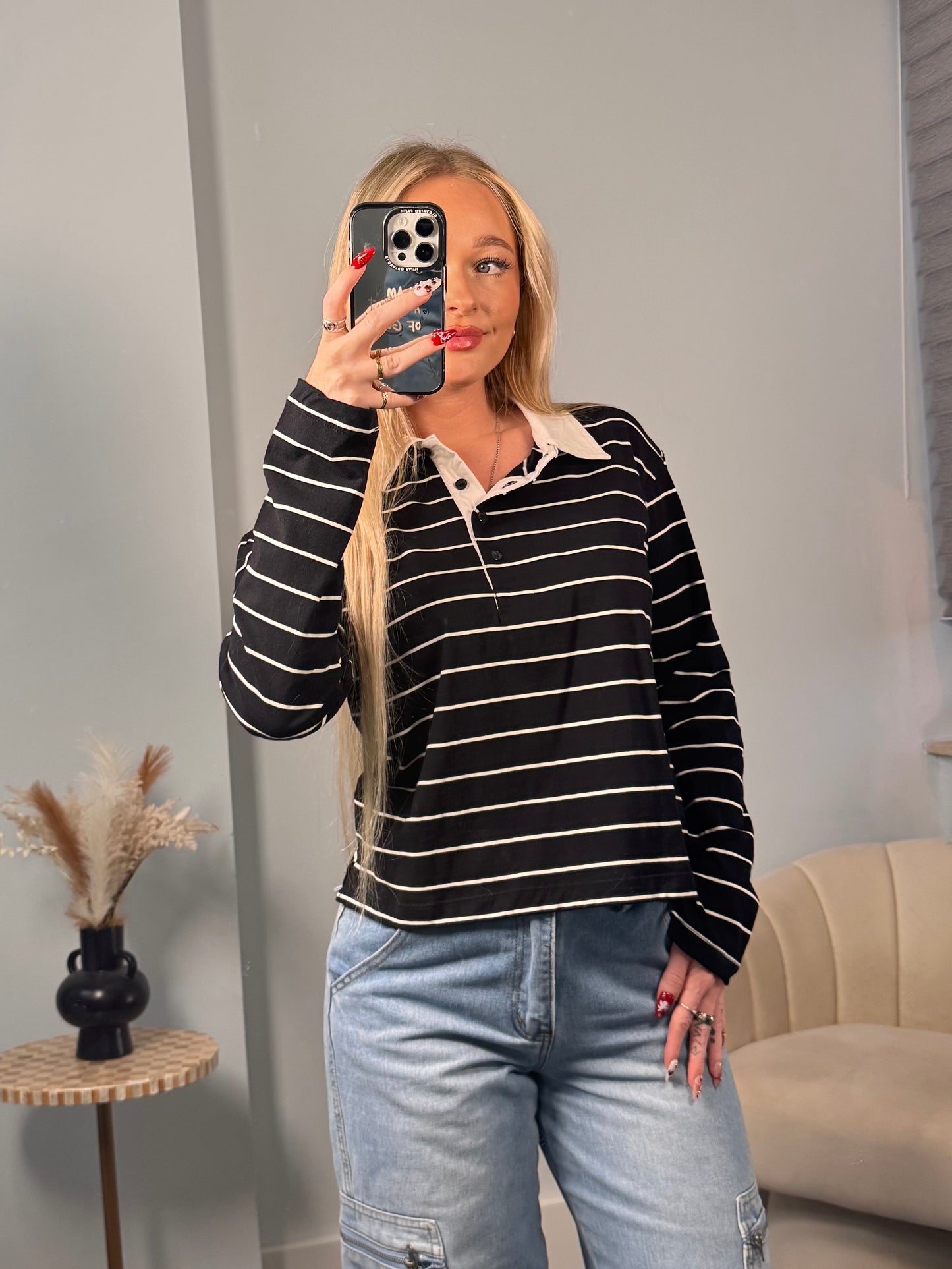 Black Striped Rugby Long Sleeve
