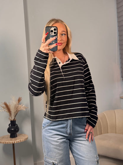 Black Striped Rugby Long Sleeve