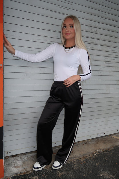 White with Black Trim Long Sleeve