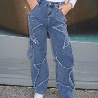 Distressed Star Cargo Jeans