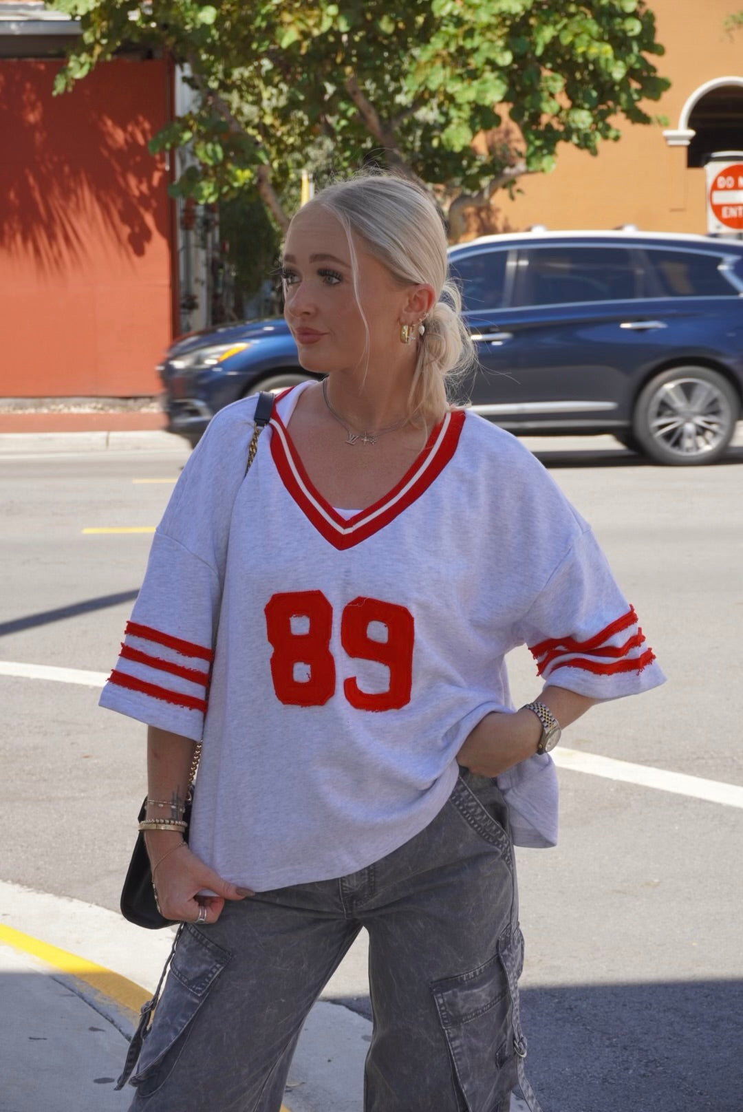 Grey/ Red 89 Cotton Jersey