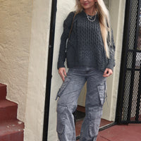 Charcoal Cable Knit Braided Sweater