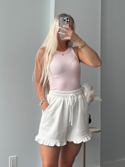 White Ruffle Shorts