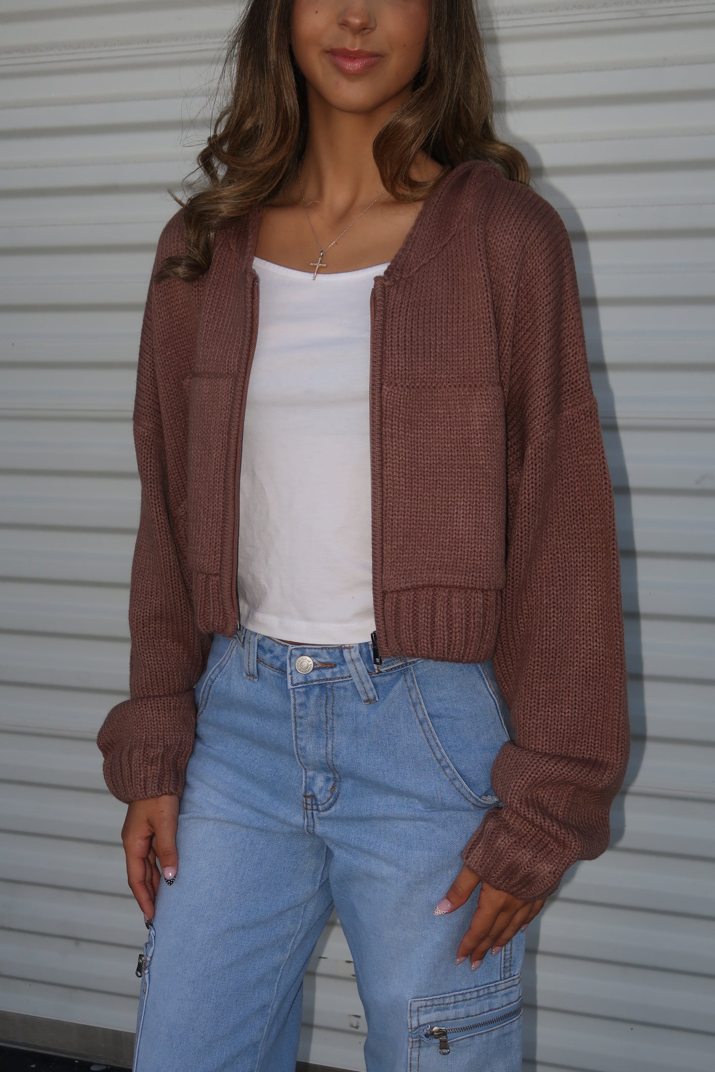 Cropped Knit Zip Up Jacket