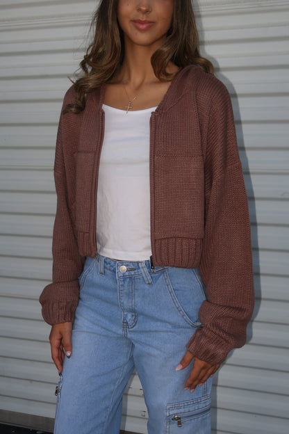 Cropped Knit Zip Up Jacket