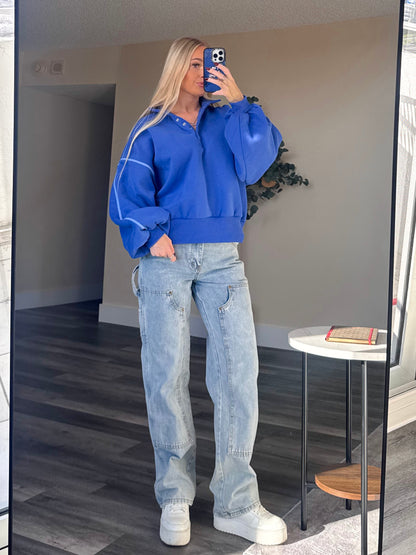 Royal Blue Snap Button Pullover