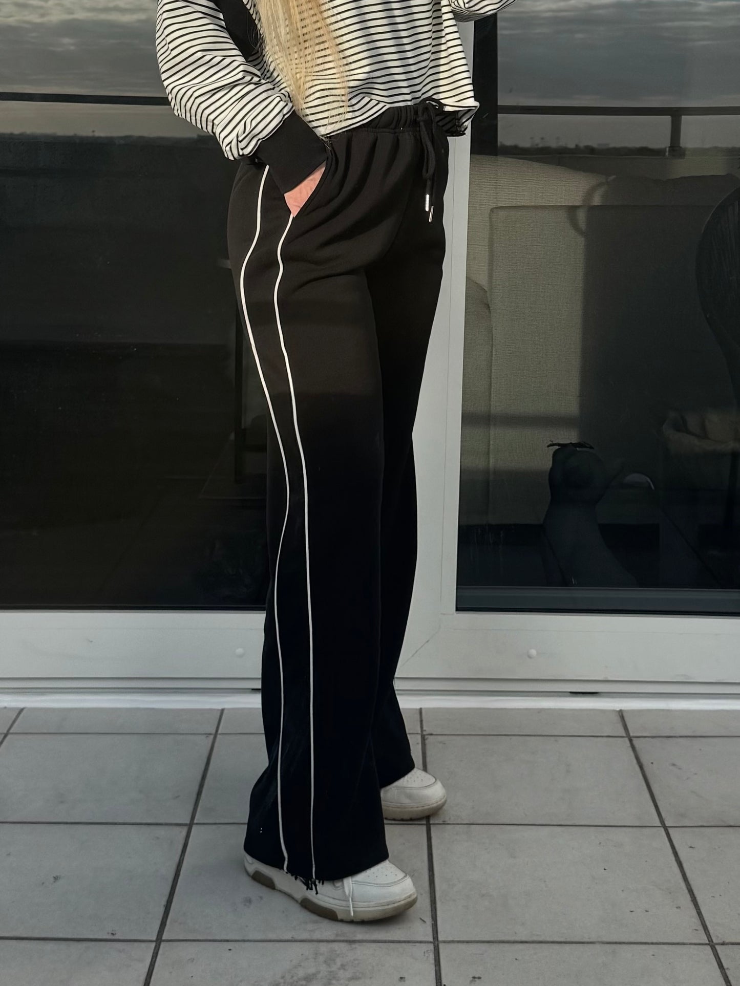 Black with White Piping Sweatpants