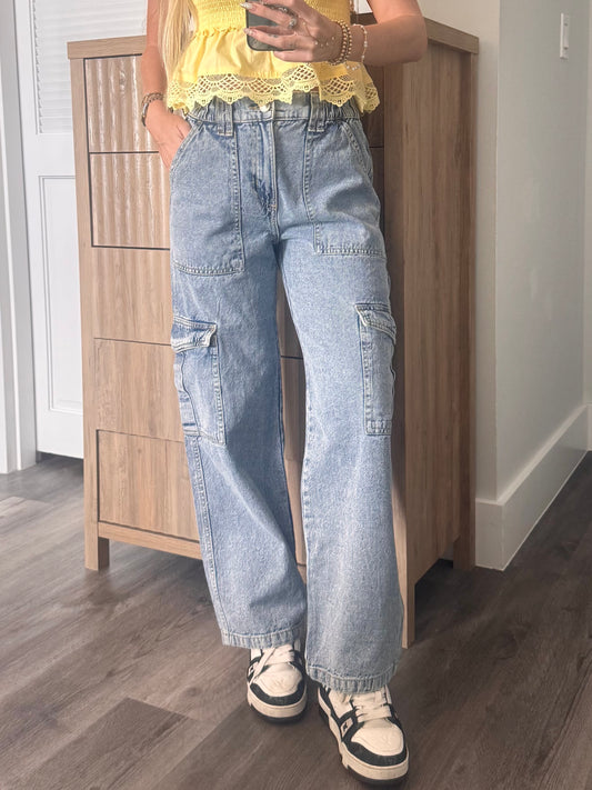 Medium Wash Cargo Jeans