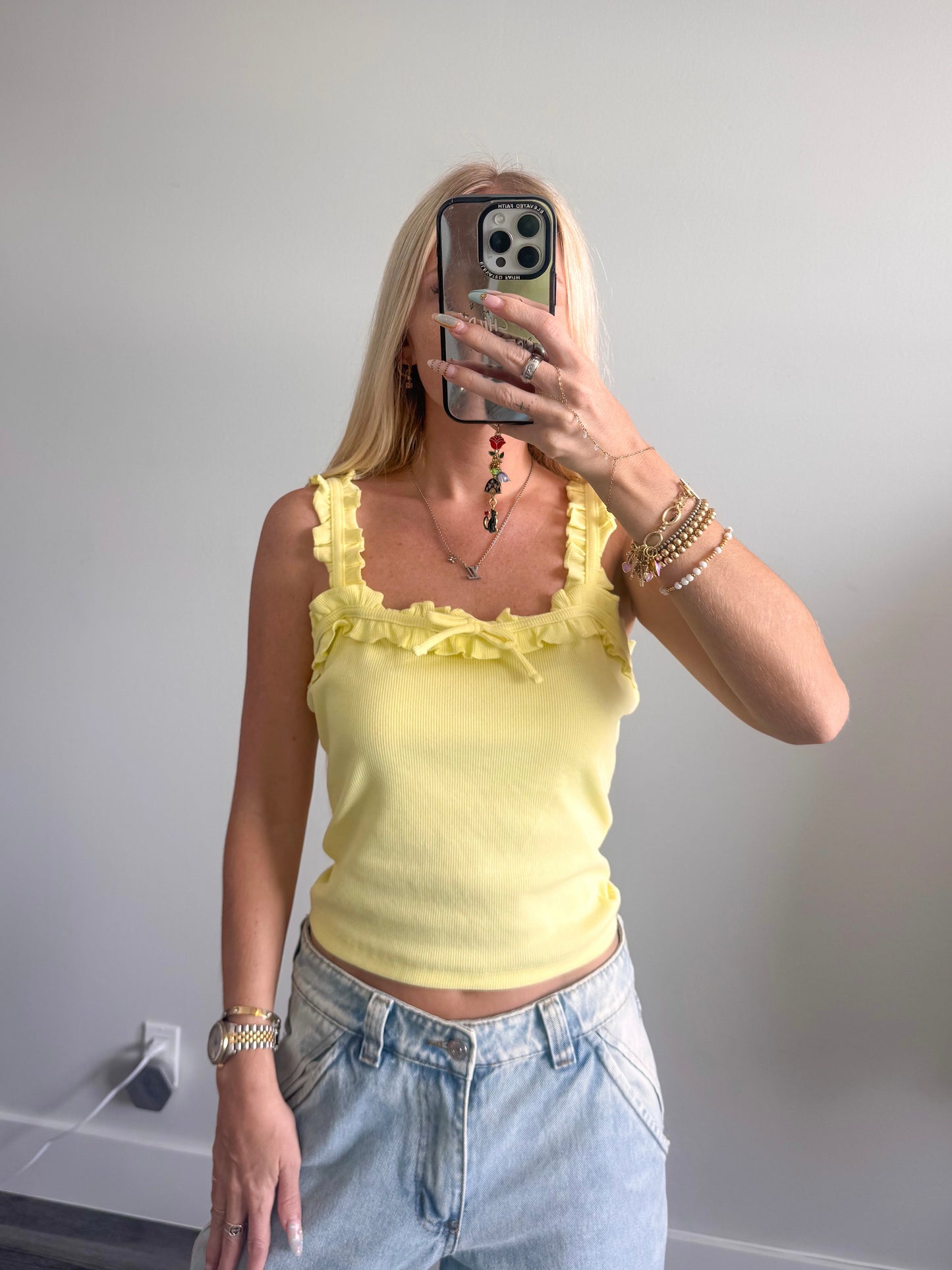 Yellow Ruffle Bow Tank