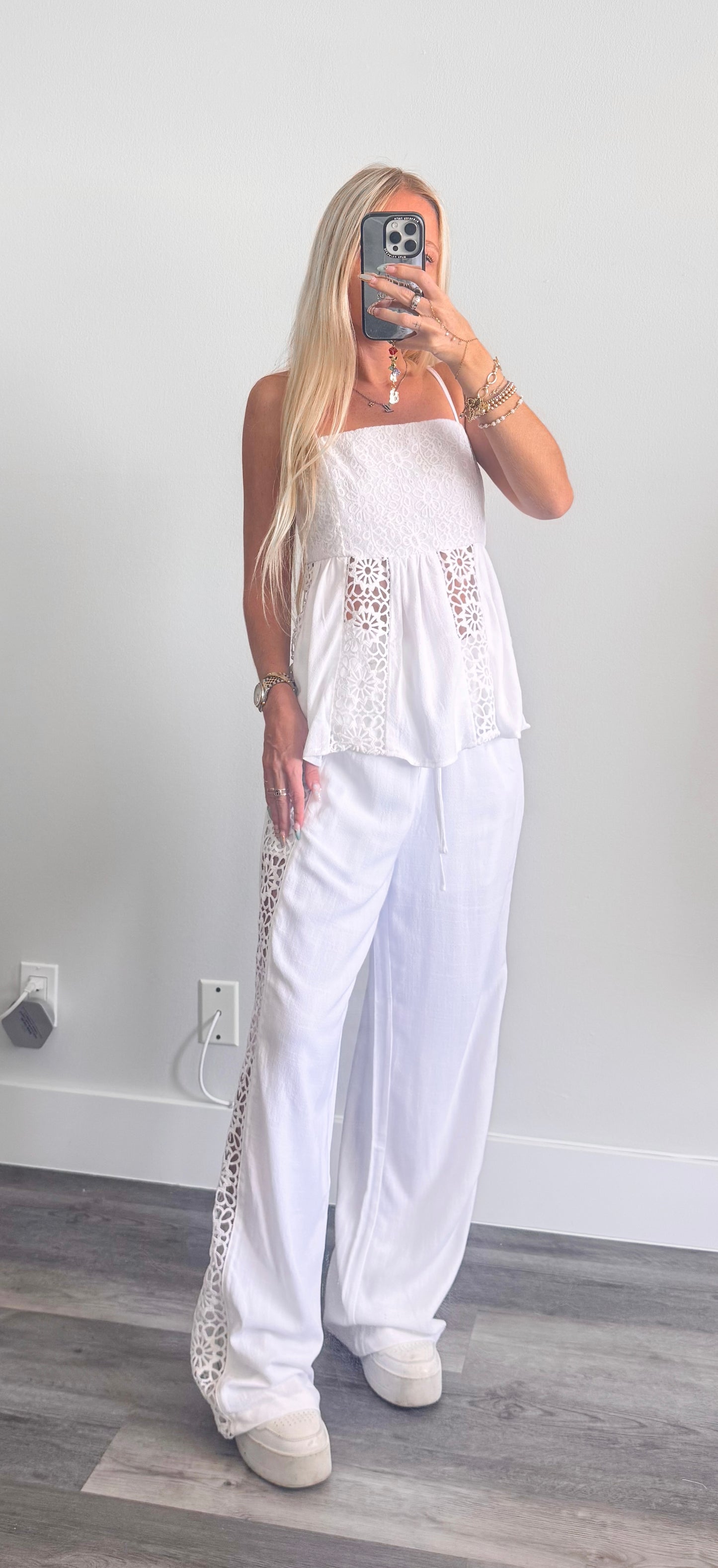 White Crochet Pants Set