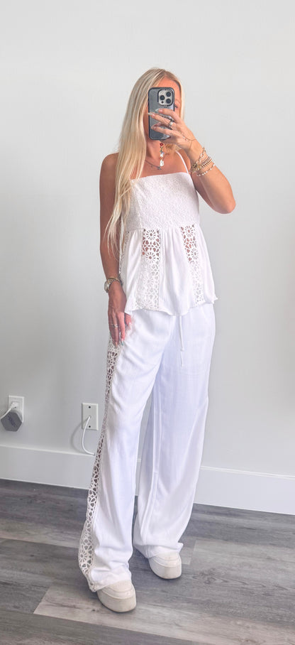 White Crochet Pants Set