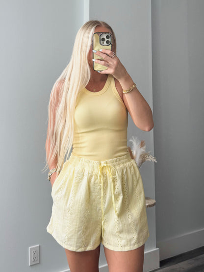 Eyelet Era Shorts- Yellow