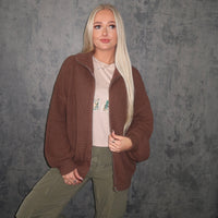 Oversized Knit Jacket- Brown