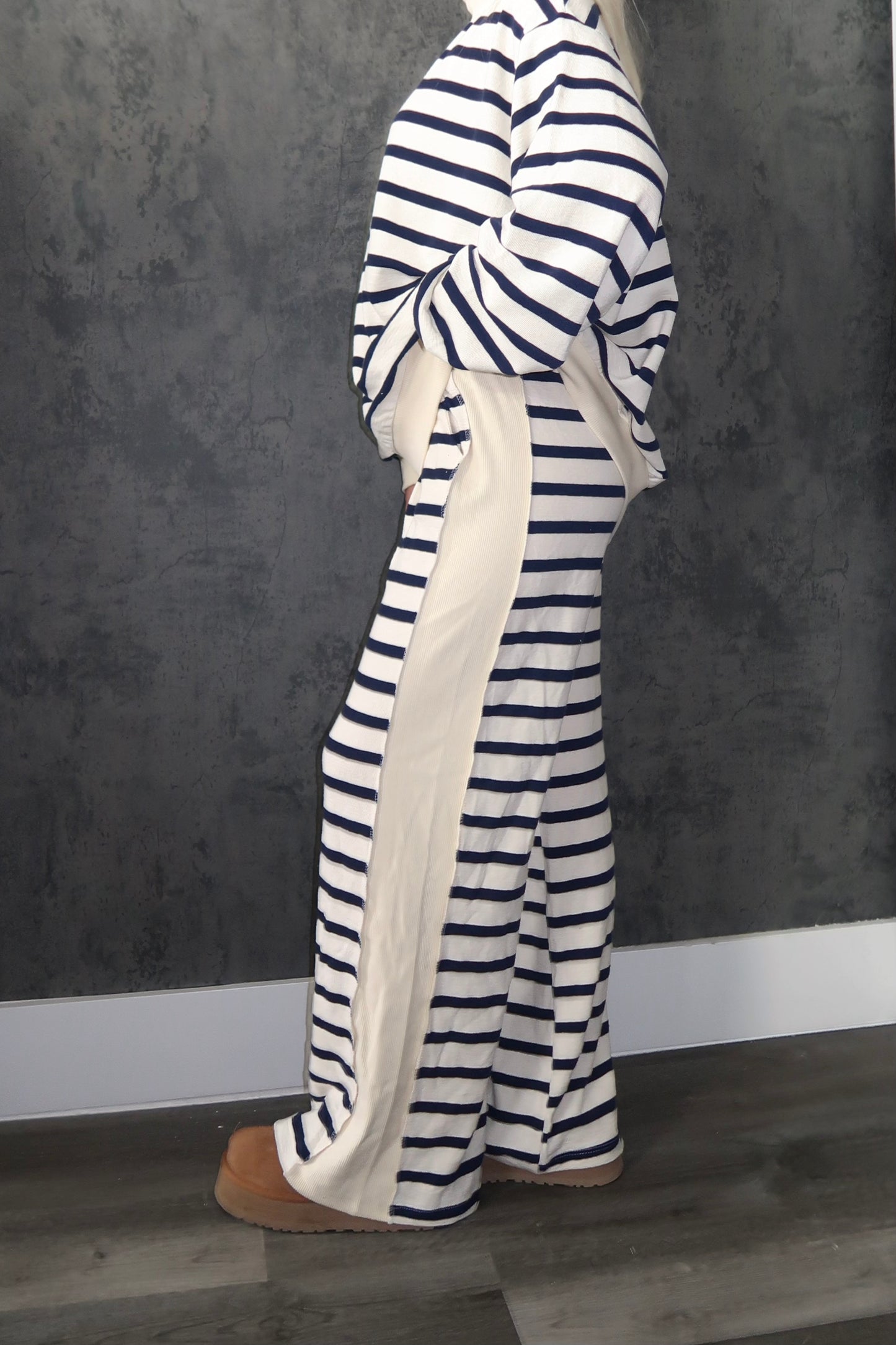Striped Mock Neck Pants Set