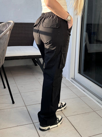 Black Nylon Cargo Pants