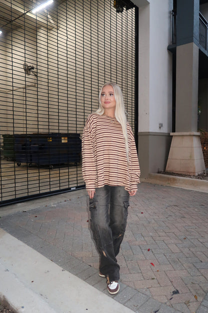 Taupe/ Mocha Striped Long Sleeve