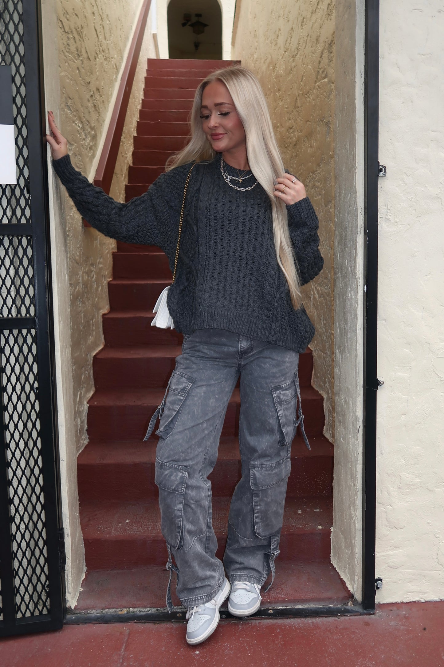 Charcoal Cable Knit Braided Sweater