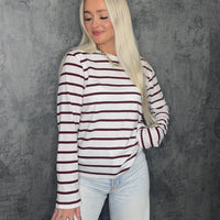 Burgundy & White Striped Long Sleeve