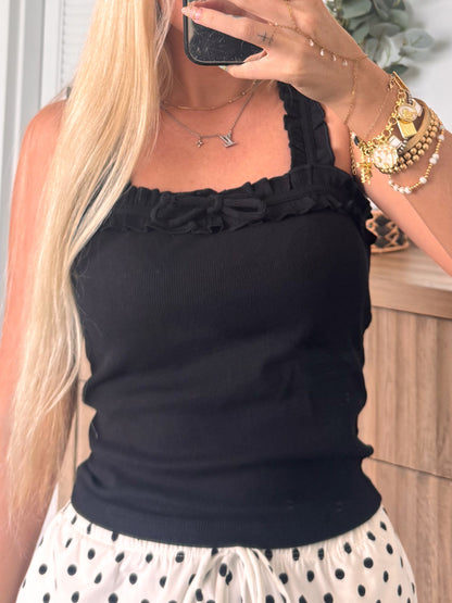Black Ruffle Bow Tank