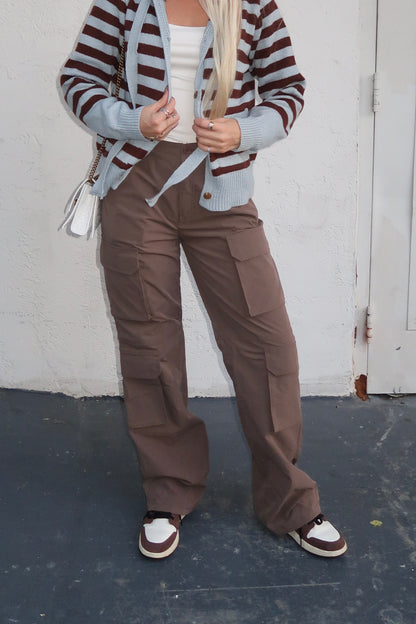 Brown Nylon Cargo Pants