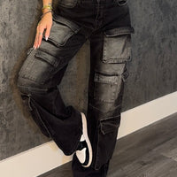 Multi Pocket Black Cargo Jeans