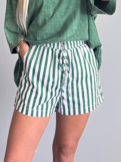 Green & White Striped Shorts