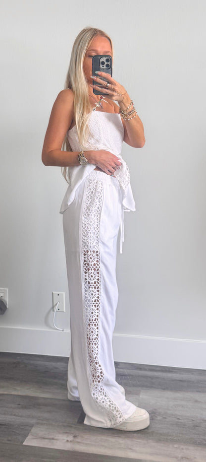 White Crochet Pants Set