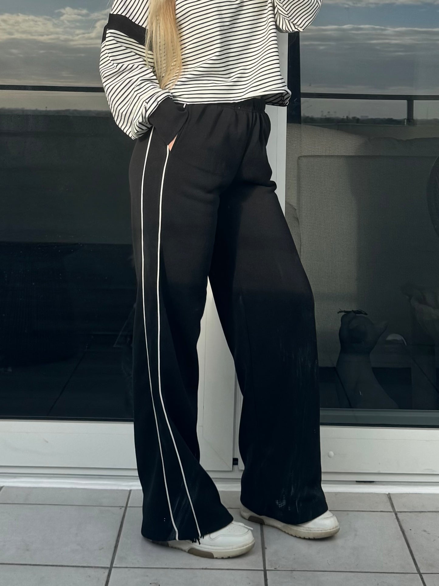 Black with White Piping Sweatpants