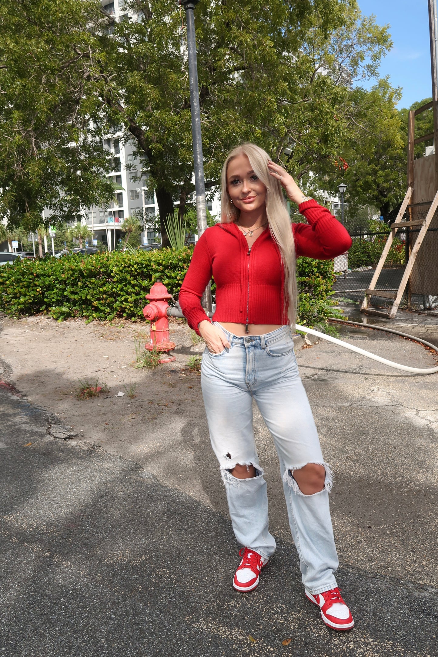 Red Knit Cropped Jacket