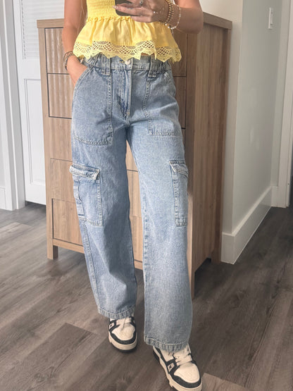 Medium Wash Cargo Jeans