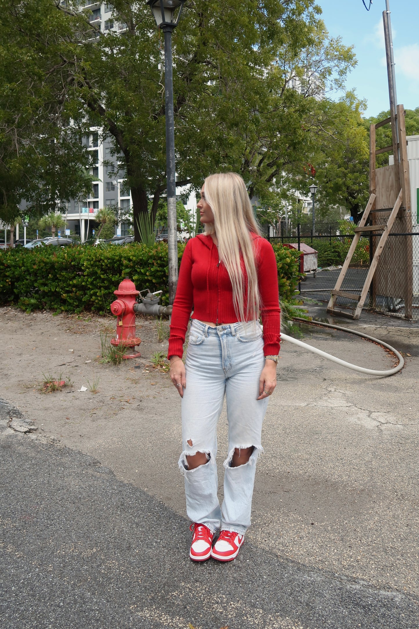 Red Knit Cropped Jacket