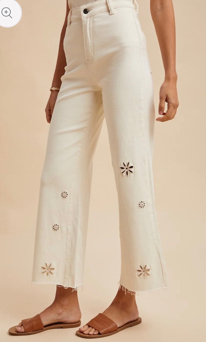 White Cut Out Eyelet Jeans
