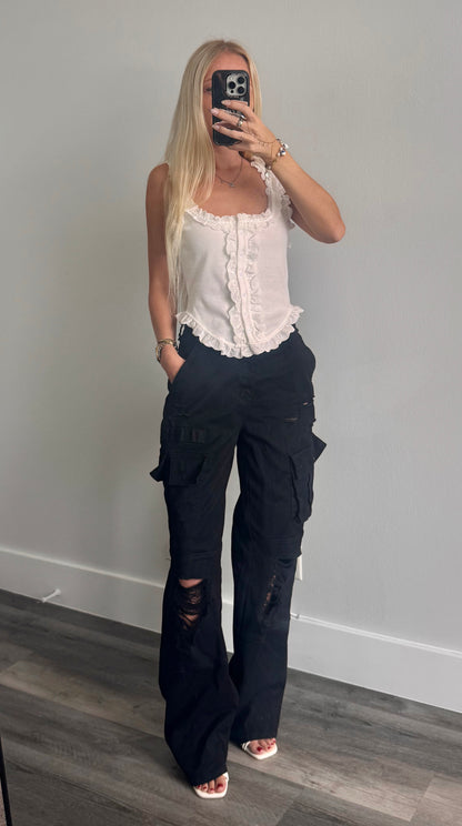 Black Distressed Cargo Jeans