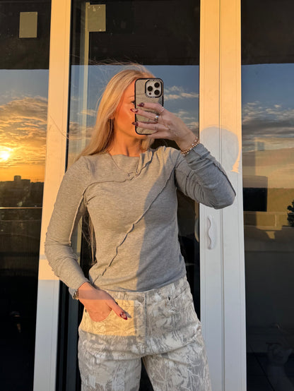 Grey Ribbed Long Sleeve