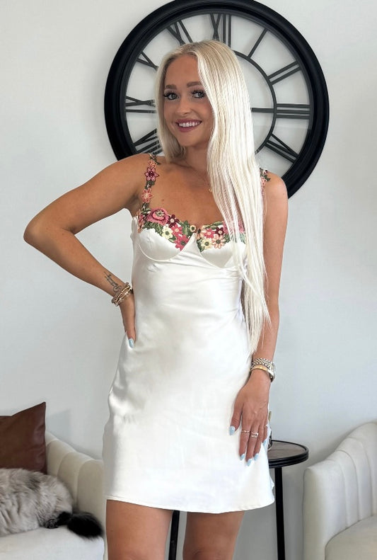 Fresh Picked Flowers Satin Dress