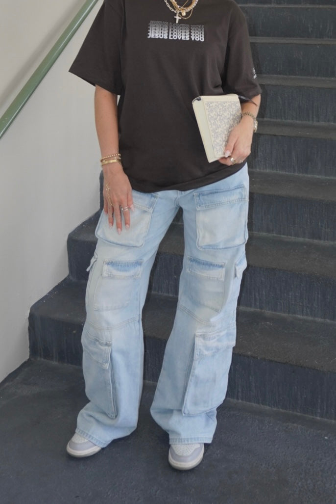 Multi Pocket Cargos- Blue