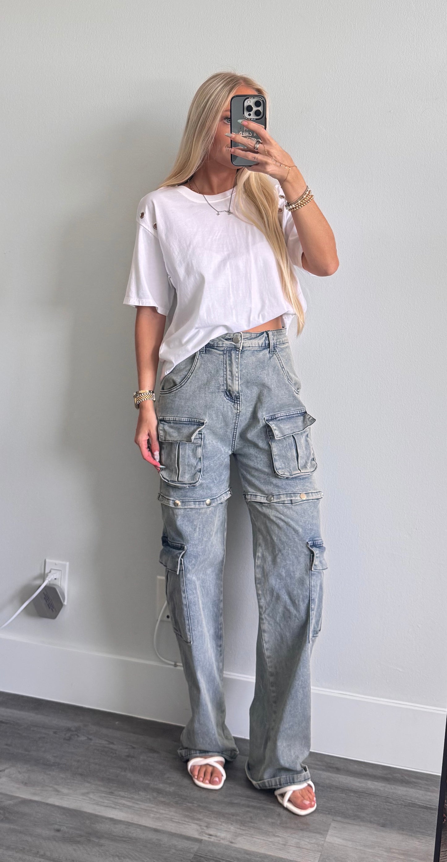 Snap Button Cargo Jeans