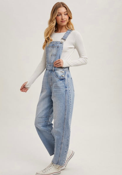 Denim Barrel Overalls