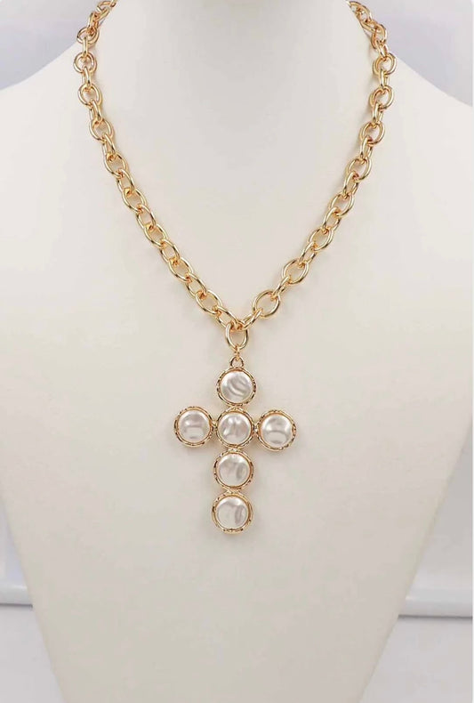 Heavenly Pearl Cross Necklace