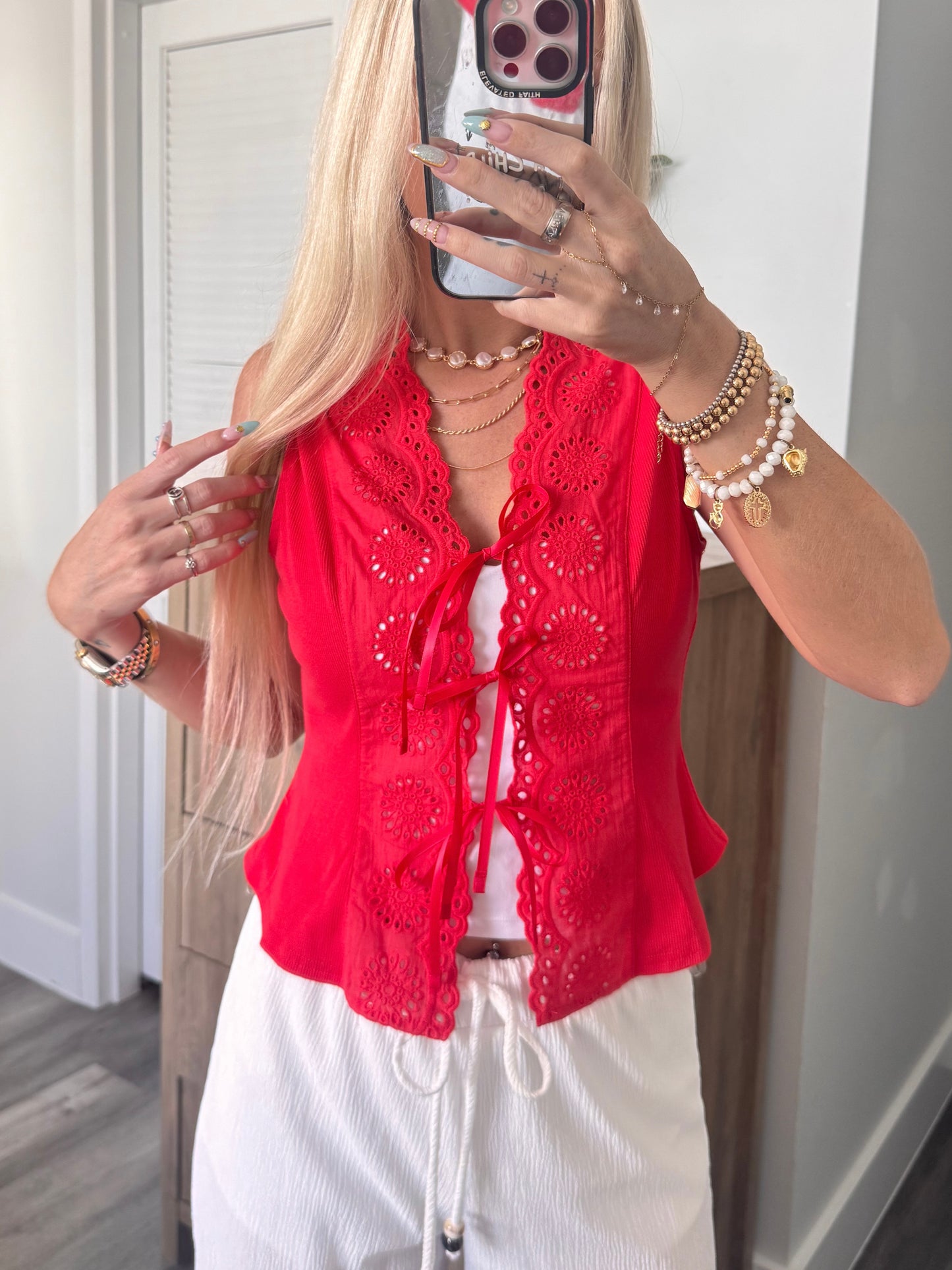 Haven Eyelet Tank- Red