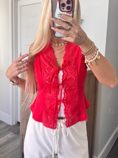 Haven Eyelet Tank- Red