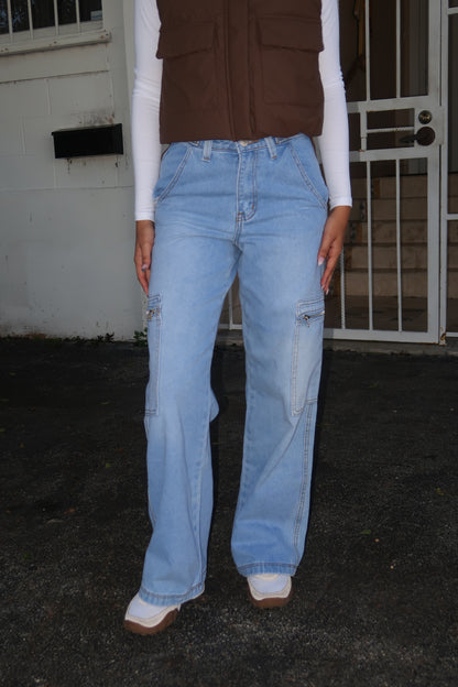 Zipper Pocket Cargo Jeans