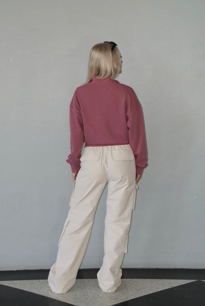 Cream Nylon Cargo Pants