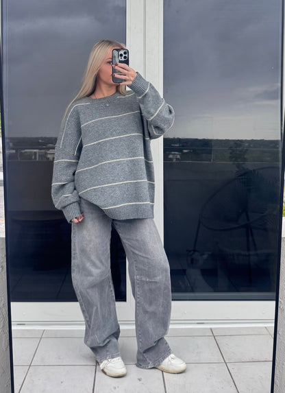 Grey with Cream Stripes Sweater