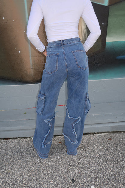Distressed Star Cargo Jeans