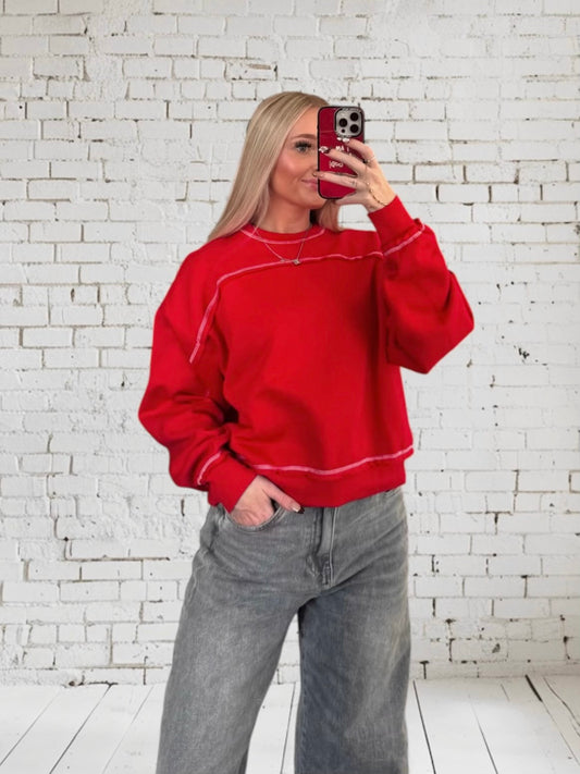 Red with White Stitch Sweatshirt